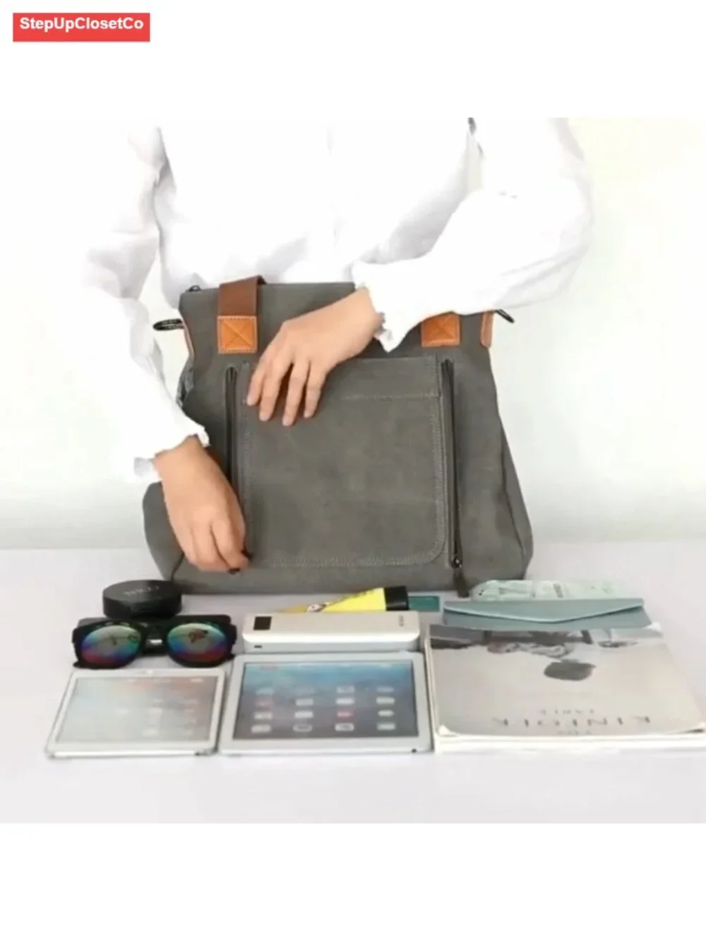 Canvas Tote Bag Work Shoulder Crossbody Multi-pocket Handbags
